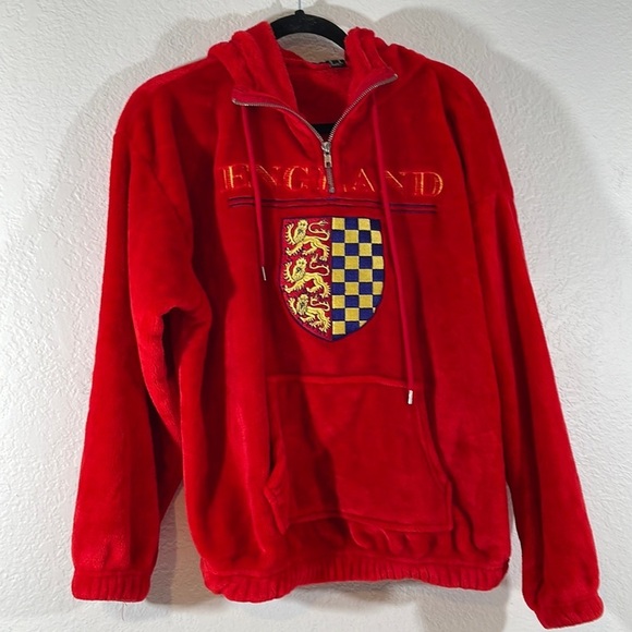 Forever 21 Tops - FOREVER 21 Velvety England Cinched Waist Red hoodie Sweatshirt Kangaroo Pocket M